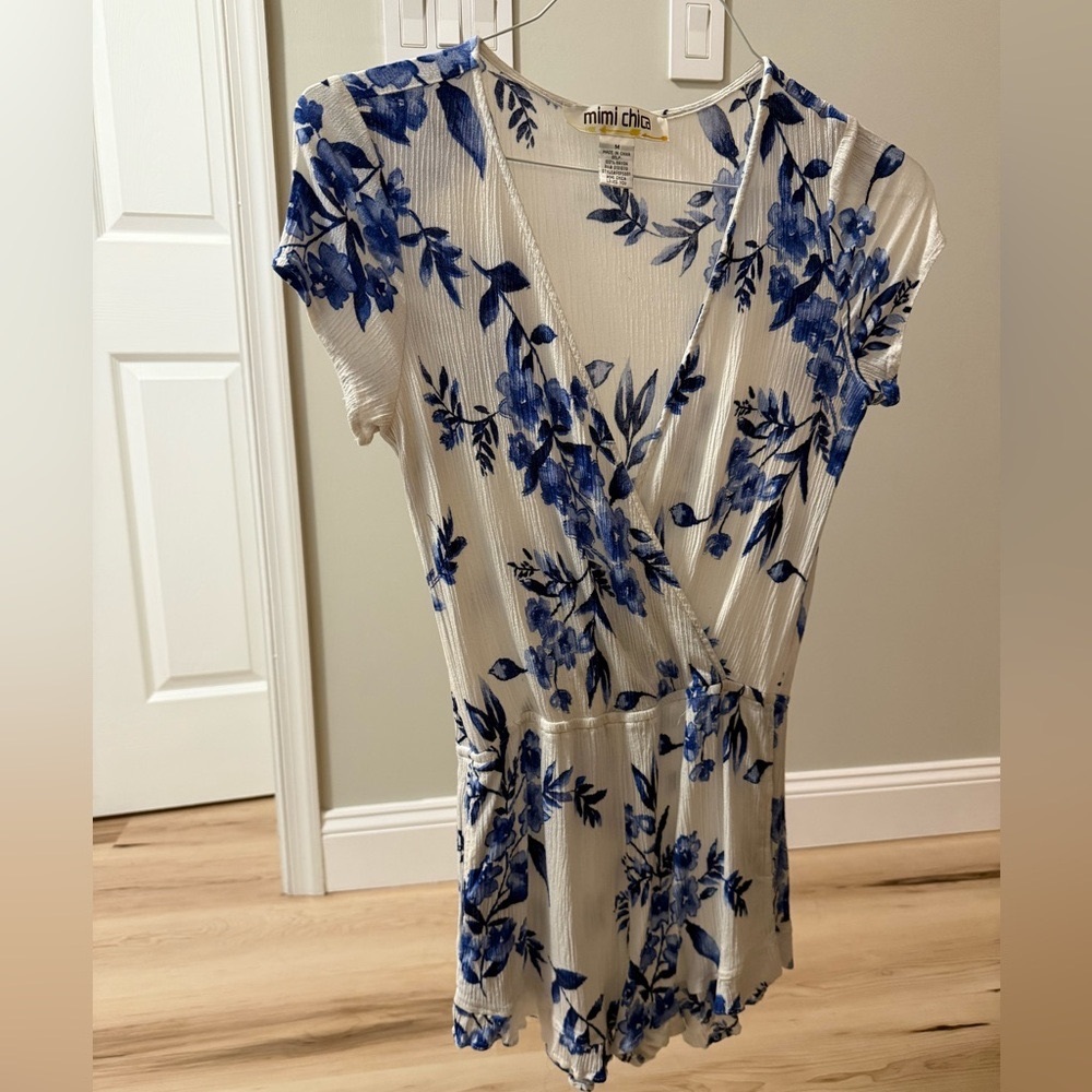 Mimi Chica White and Blue Summer Romper